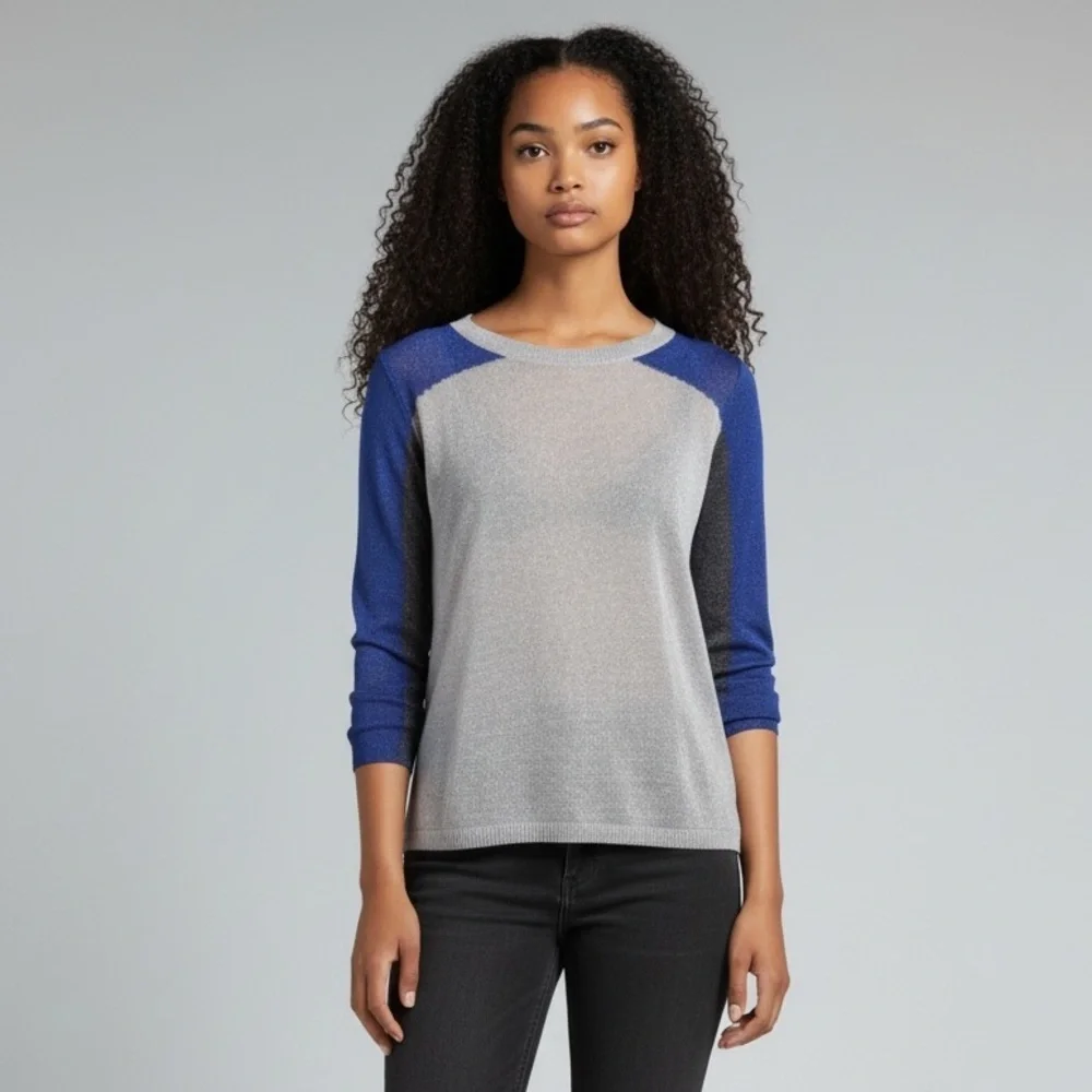 AIKO Colorblock Metallic Glitter Draped Top XS